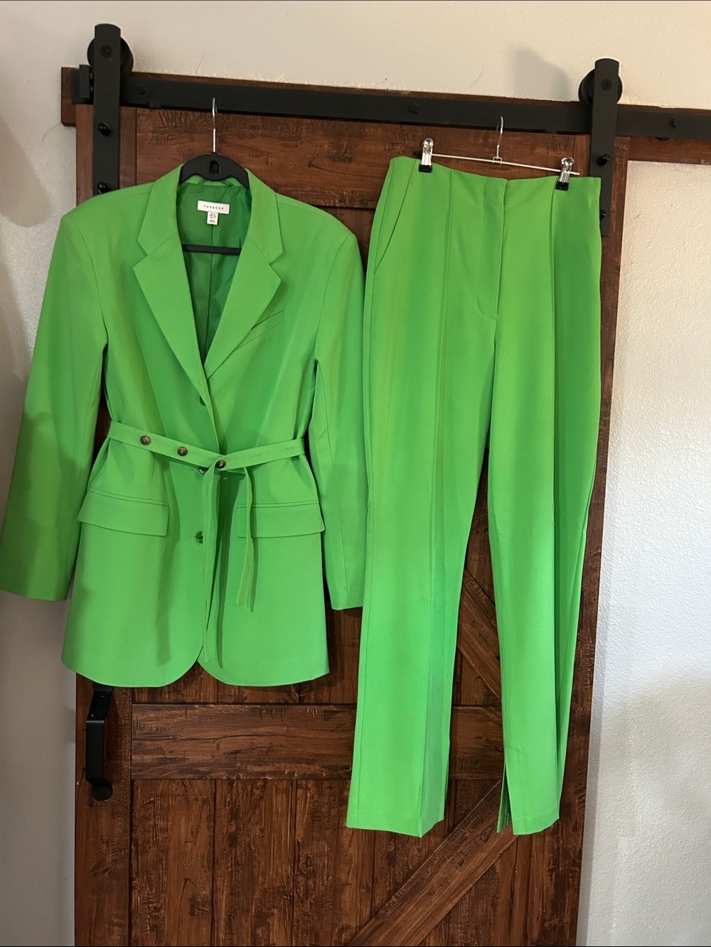 Topshop Lime Green Belted Blazer and Matching Trousers